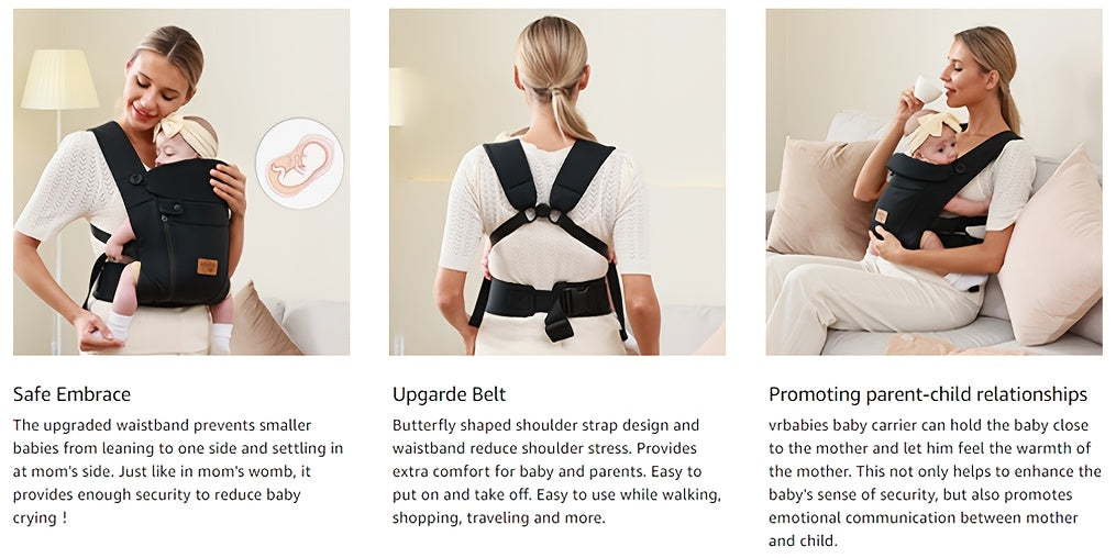 Vrbabies New Ergonomic Baby Carrier Newborn Toddler Wrap Carrier Hands Free Baby Sitting Support Sling Breathable Perfect For Infants Chest Sling For Babies Gift