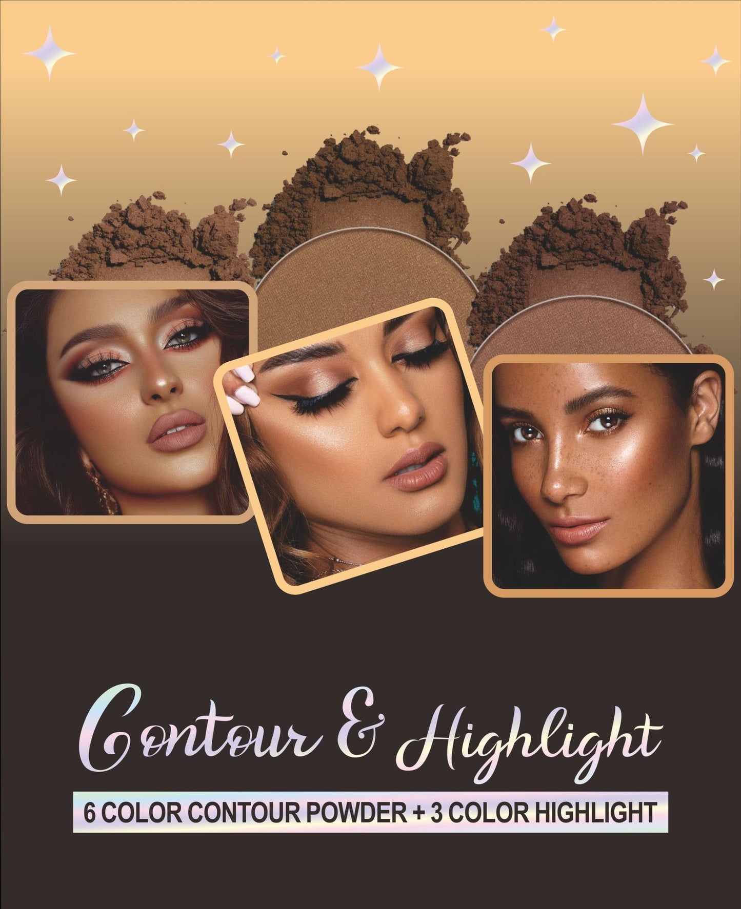 Romantic Flower 6 Color Contour Powder + 3 Color Highlight Powder Kit: Sculpt, Define, and Enhance Features with Low Allergenic Powder Formulas
