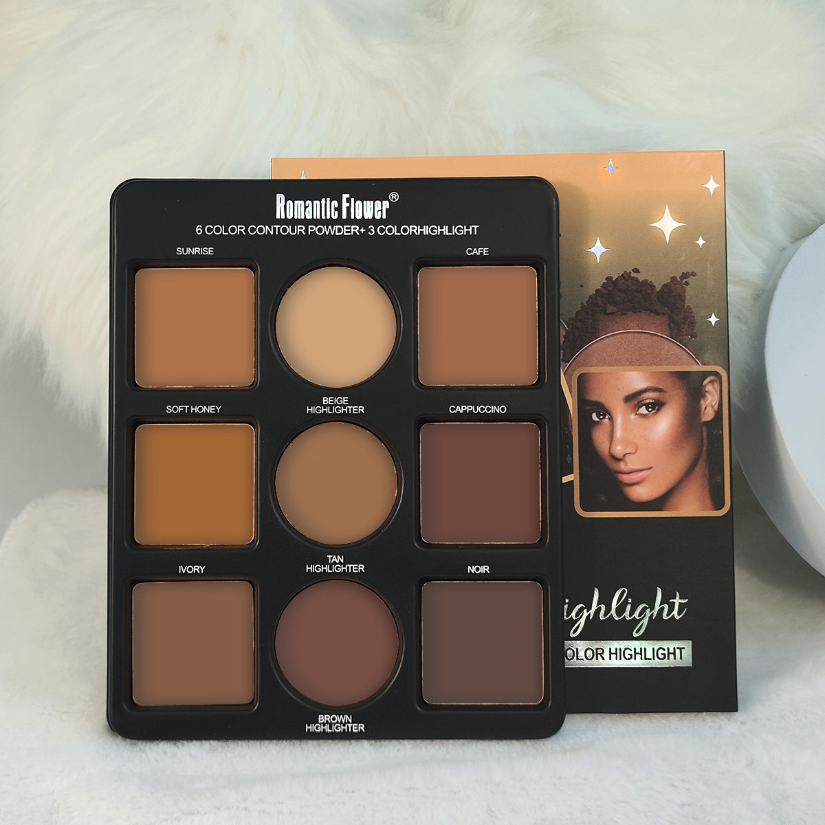 Romantic Flower 6 Color Contour Powder + 3 Color Highlight Powder Kit: Sculpt, Define, and Enhance Features with Low Allergenic Powder Formulas