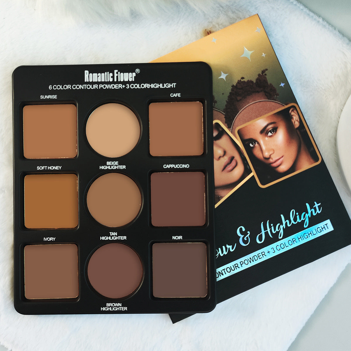 Romantic Flower 6 Color Contour Powder + 3 Color Highlight Powder Kit: Sculpt, Define, and Enhance Features with Low Allergenic Powder Formulas