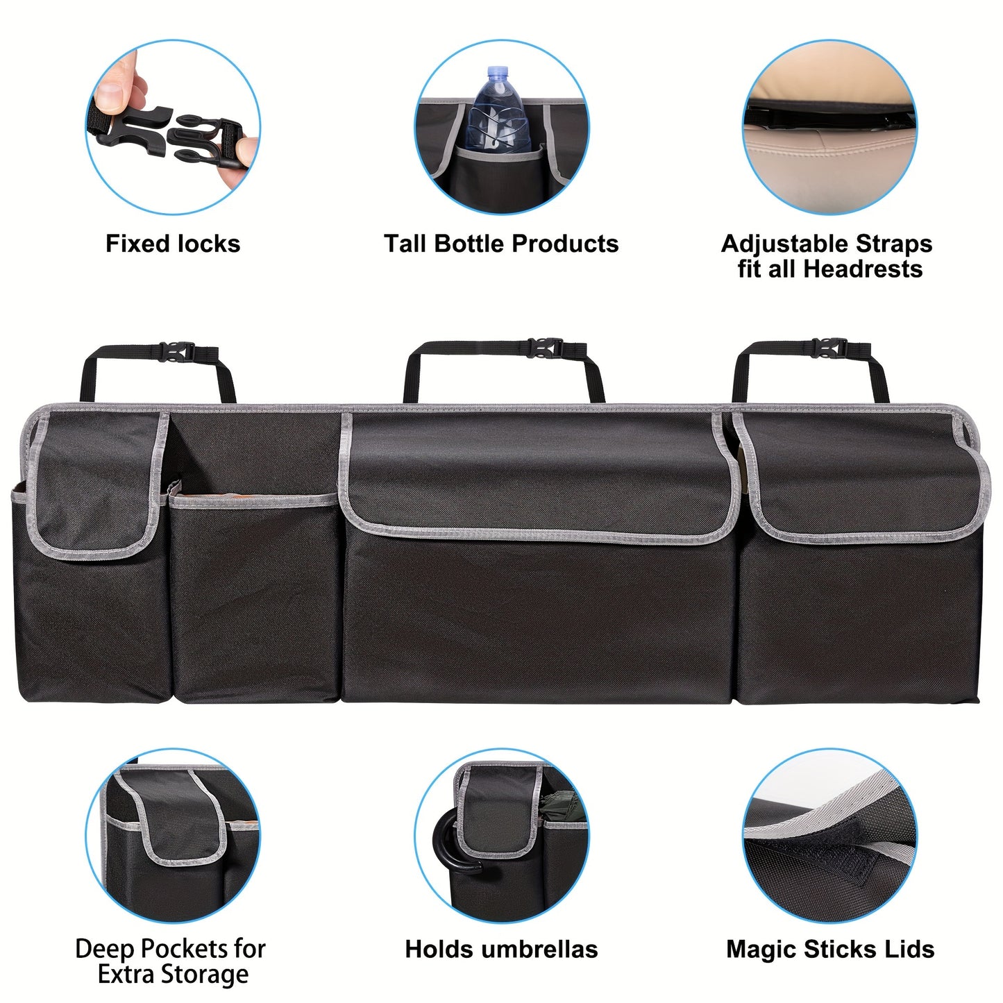 Universal Fit Car Seat Back Organizer, Large Capacity 600D Oxford Fabric with Multiple Pockets, Polyester Fiber Material, Vehicle Storage Solution