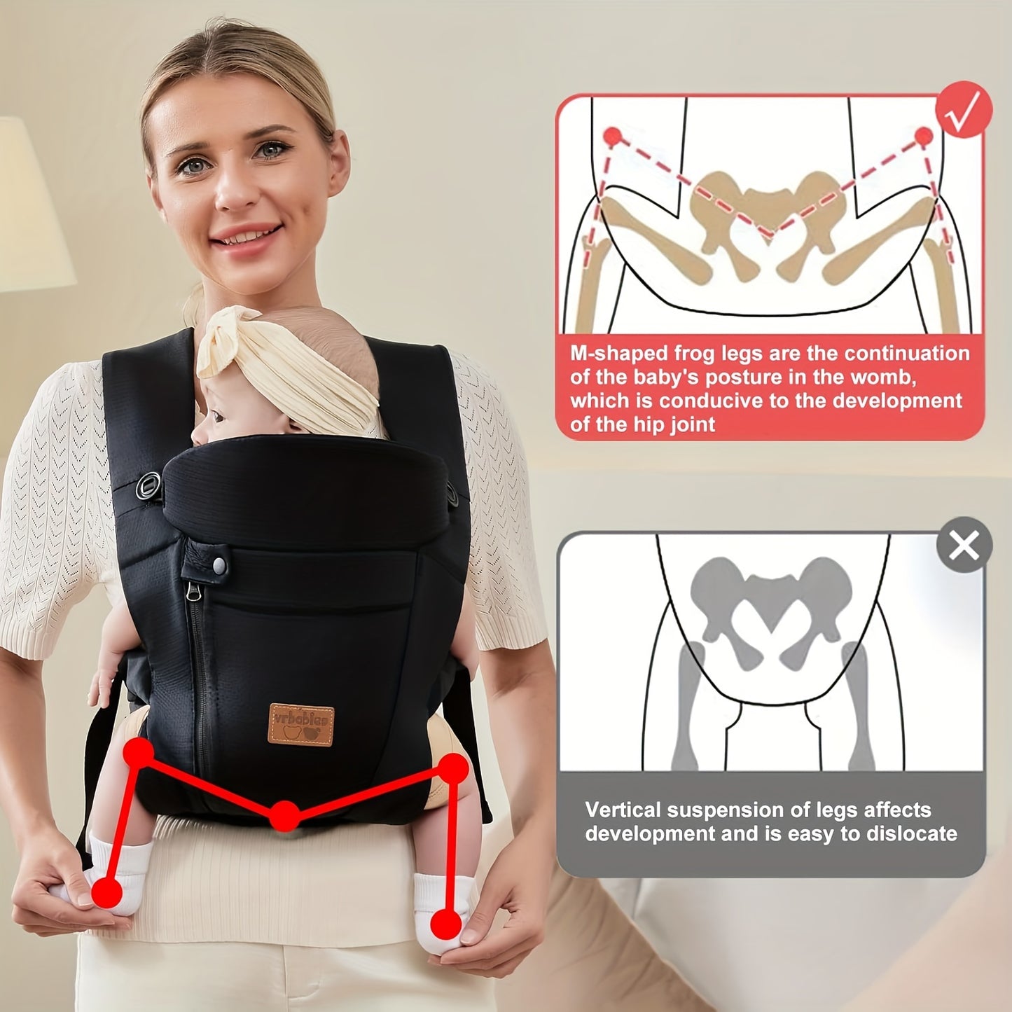 Vrbabies New Ergonomic Baby Carrier Newborn Toddler Wrap Carrier Hands Free Baby Sitting Support Sling Breathable Perfect For Infants Chest Sling For Babies Gift