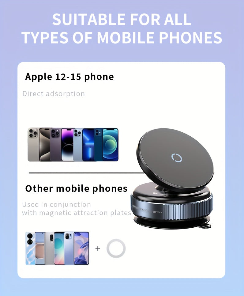 The New Upgraded 360° Rotating Magnetic Universal Phone Holder Features Vacuum And Magnetic Suction for a Stable Car Mount. It'S Suitable for Use in The Kitchen, on Desks, in Offices, During Workouts, While Traveling, And in