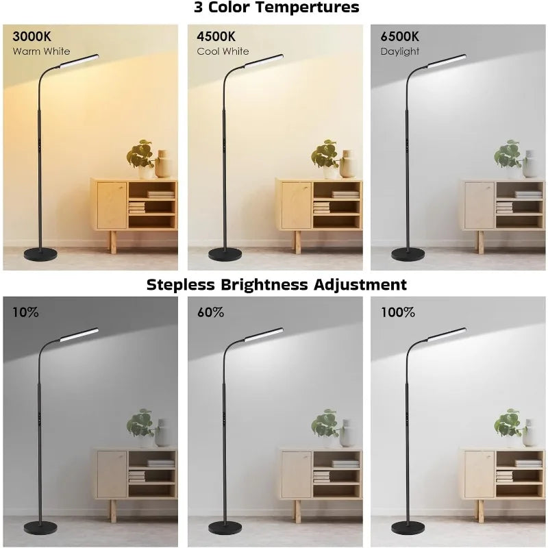 LED Floor Lamp, Bright 15W Floor Lamps for Living Room with 1H Timer, Stepless Adjustable 3000K-6000K Colors & Brightness