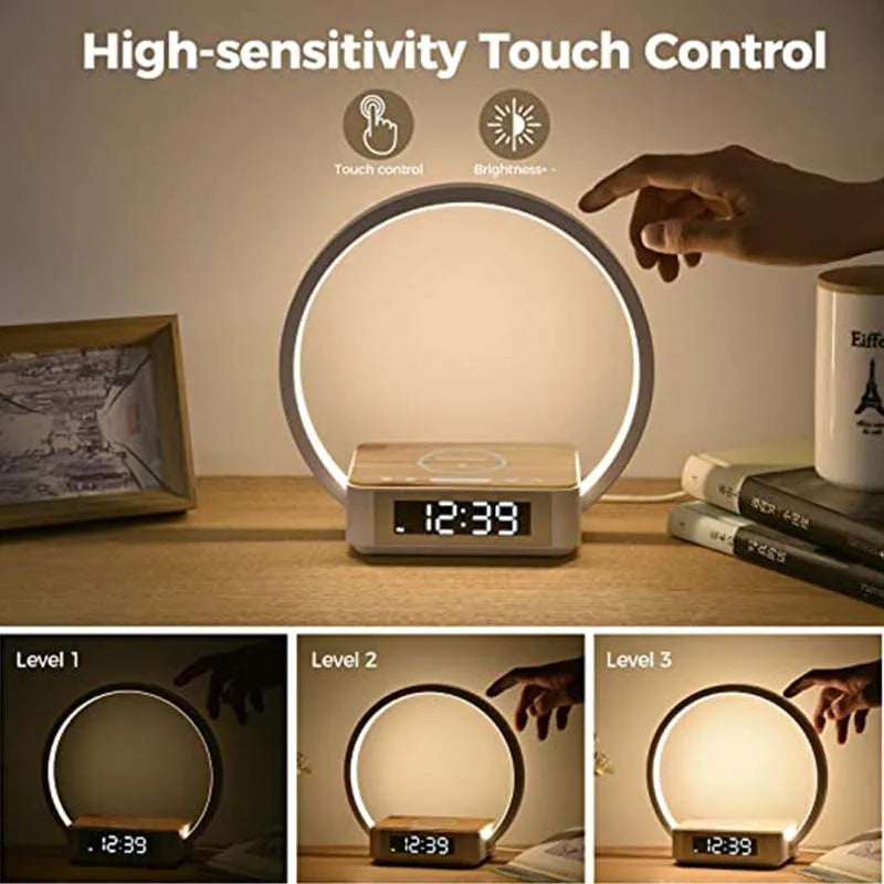 Multifunctional Night Light Atmosphere Lamps Digital Alarm Clock Speaker Wireless Charger Children Sleep Bedroom Decoration 2025