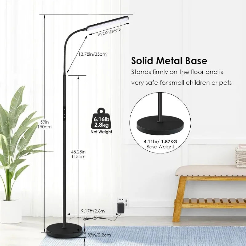 LED Floor Lamp, Bright 15W Floor Lamps for Living Room with 1H Timer, Stepless Adjustable 3000K-6000K Colors & Brightness