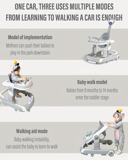 Baby Walkers, 5 And 1 Baby Walker With Wheels, Walker For Babies 4-Height Baby Walkers And Activity Center For Boys Girls, Baby Walkers For Babies 6-36 Months, Baby Walkers And Activity Center (Grey)