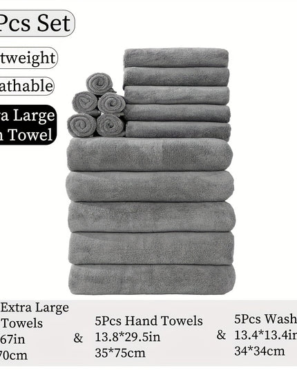 15pcs Ultra-Soft Microfiber Towel Set - Includes 300GSM Bath, Hand & Washcloths in Multiple Colors - Perfect for Home & Hotel Showers