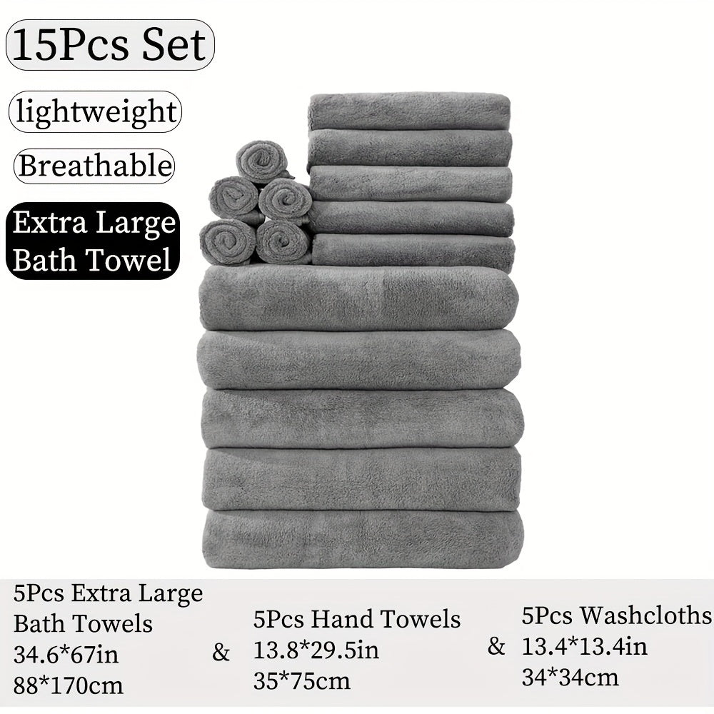 15pcs Ultra-Soft Microfiber Towel Set - Includes 300GSM Bath, Hand & Washcloths in Multiple Colors - Perfect for Home & Hotel Showers