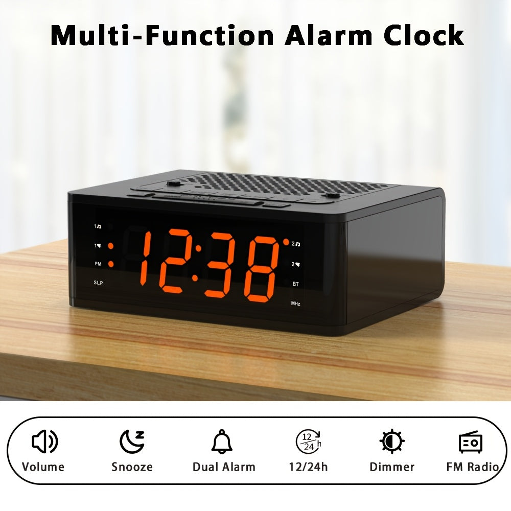 1pc USB Plug Alarm Clock for Bedroom with FM Radio, Wireless Connection, Dimmable LED Display, Sleep Timer, Adjustable Volume, Dual Alarm with ON/OFF Button, Bedside Clock for Adults Seniors ITOMA 515