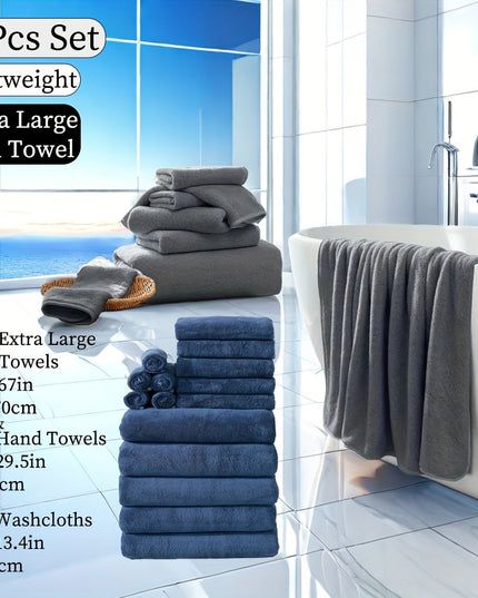 15pcs Ultra-Soft Microfiber Towel Set - Includes 300GSM Bath, Hand & Washcloths in Multiple Colors - Perfect for Home & Hotel Showers