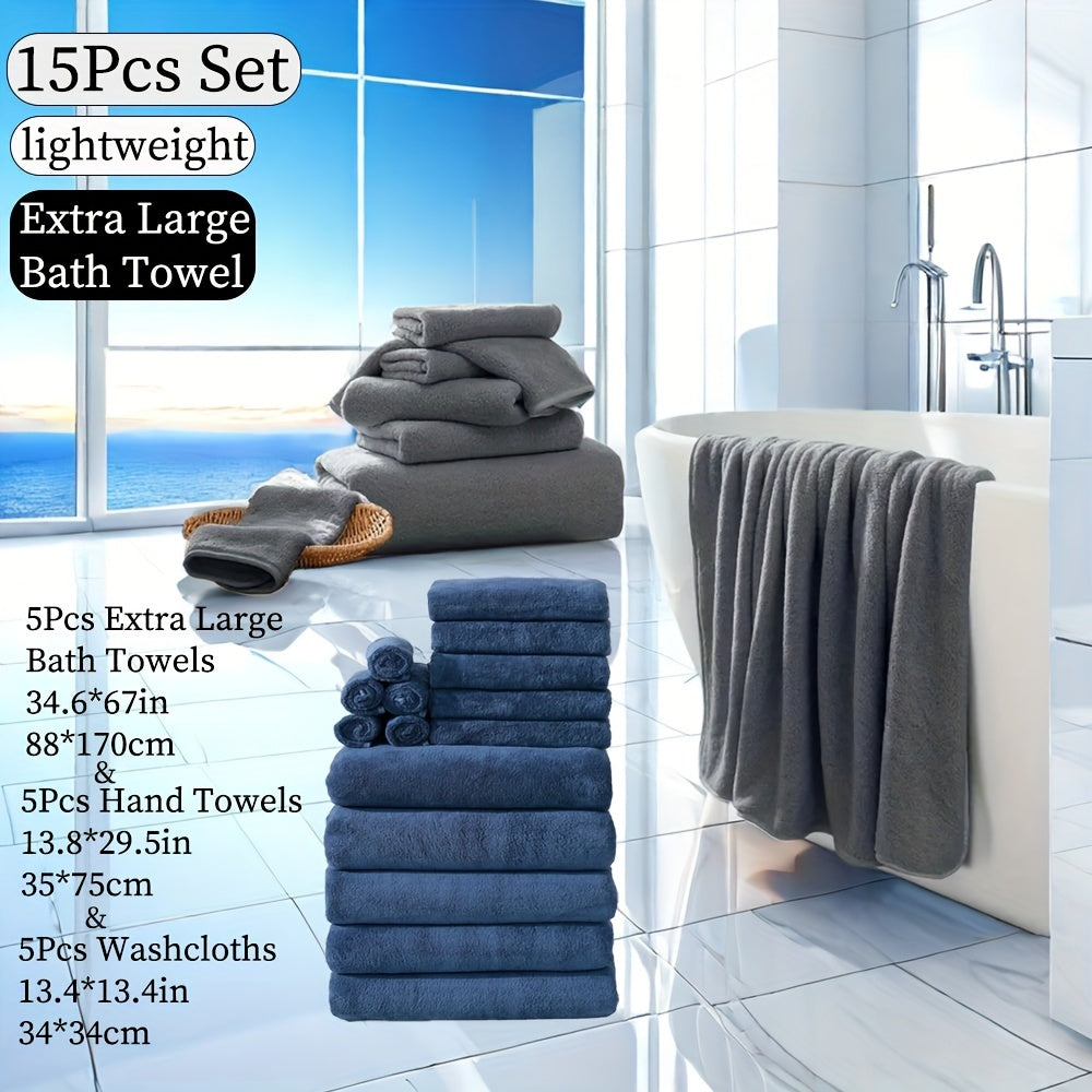 15pcs Ultra-Soft Microfiber Towel Set - Includes 300GSM Bath, Hand & Washcloths in Multiple Colors - Perfect for Home & Hotel Showers