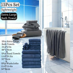 15pcs Ultra-Soft Microfiber Towel Set - Includes 300GSM Bath, Hand & Washcloths in Multiple Colors - Perfect for Home & Hotel Showers
