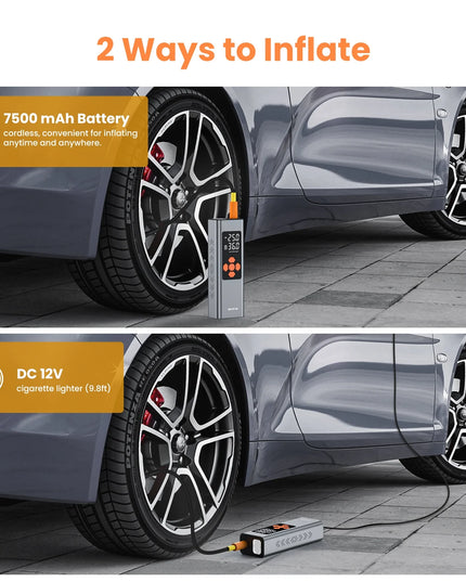 Tire Inflator Portable Air Compressor, Cordless 150PSI Car Air Pump with Digital Pressure Gauge, Electric Tire Pump with 7500 Mah Battery, Mini Car Tire Inflator with LED for Car, Bike, Ball