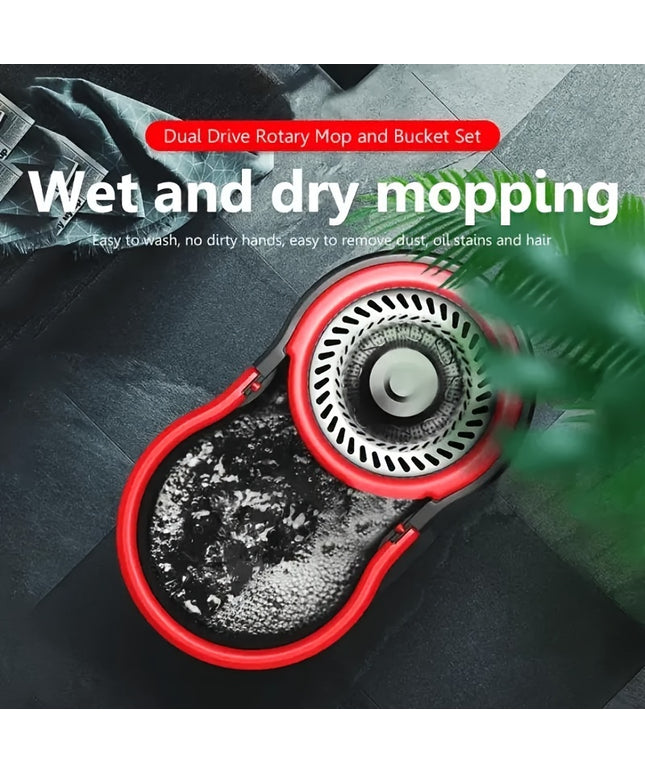 Mop Bucket Set, Rotating Mop And Bucket And Squeezer Set, 360 ° Rotating Mop Bucket System, with 3 Ultra-fine Fiber Mop Replacement Heads And 61 Inch Stainless Steel Adjustable Handle, Suitable for Store Floor Cleaning, Chri