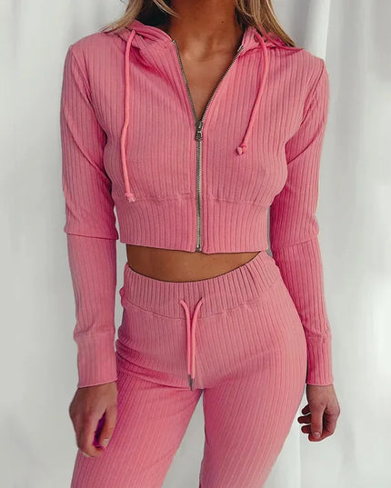 Women'S Hooded Long Sleeve Waist Suit, Slim Sports Zipper, Casual Fashion Trend 2024