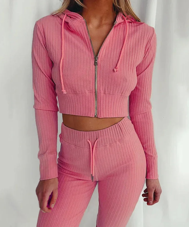 Women'S Hooded Long Sleeve Waist Suit, Slim Sports Zipper, Casual Fashion Trend 2024