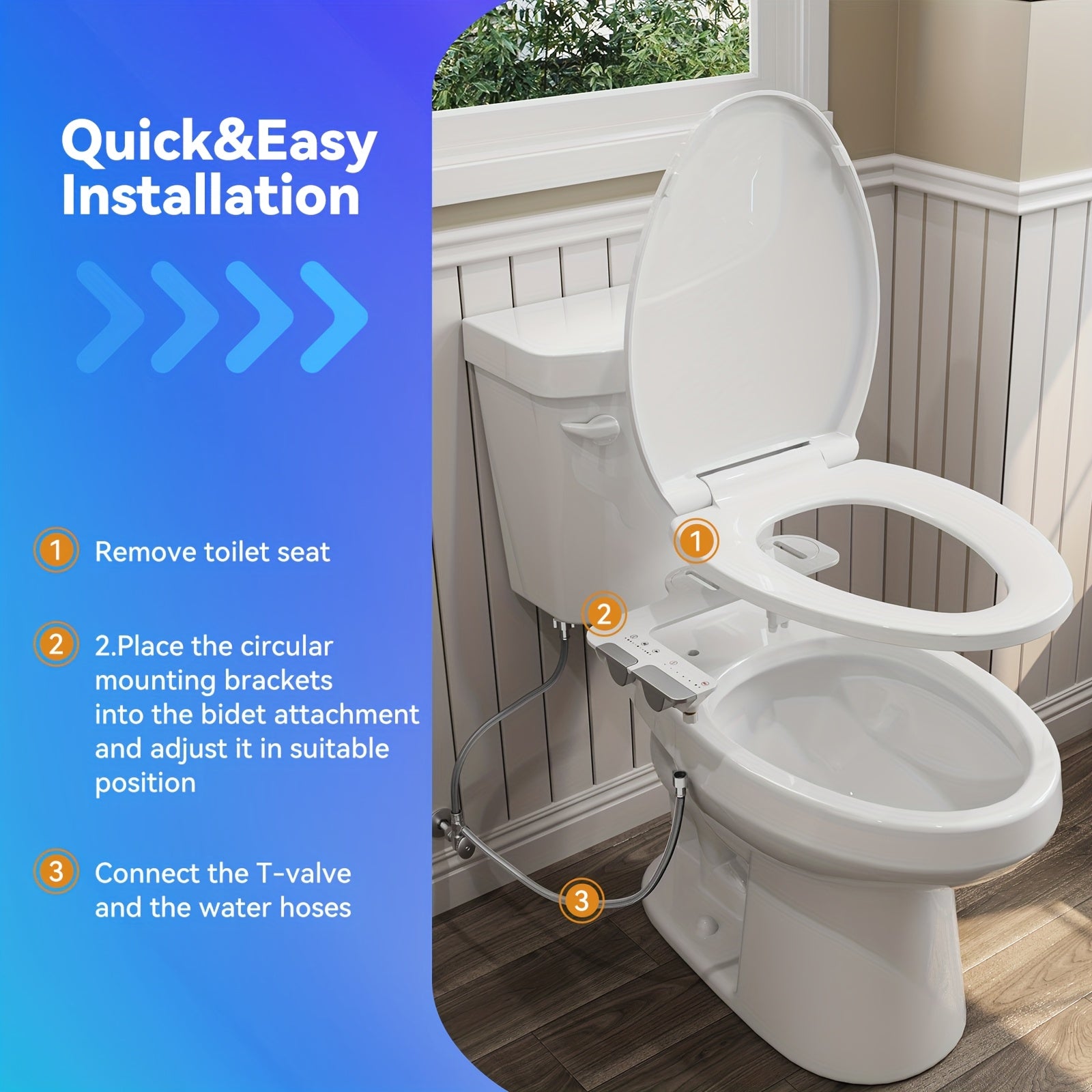 Bidet Attachment for Toilet with Hot and Cold Sprayer, Rear and Female Wash, Self-Clean Dual Nozzles, Adjustable Water Temperature and Pressure, Easy Installation, Non-electric Hygienic Toilet Accessories, Compatible with Mos