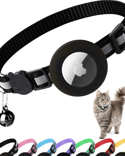 ATUBAN Airtag Cat Collar Breakaway, Reflective Kitten Collar with Apple Air Tag Holder and Bell for Girl Boy Cats, 0.4 Inches