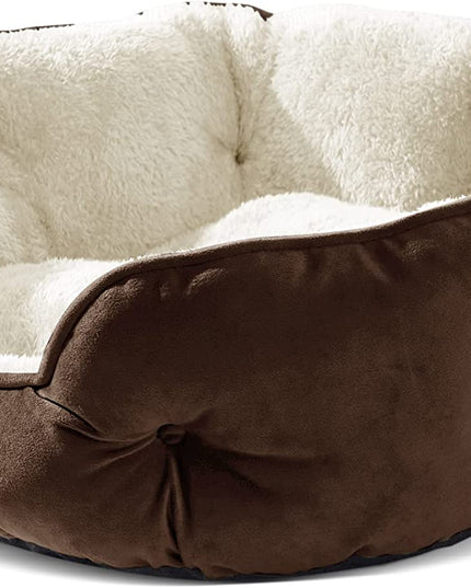 Small Dog Bed for Small Dogs, Cat Beds for Indoor Cats, Pet Bed for Puppy and Kitty, Extra Soft & Machine Washable with Anti-Slip & Water-Resistant Oxford Bottom, Brown, 20 Inches