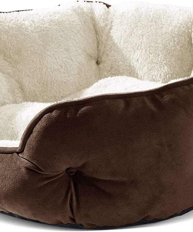 Small Dog Bed for Small Dogs, Cat Beds for Indoor Cats, Pet Bed for Puppy and Kitty, Extra Soft & Machine Washable with Anti-Slip & Water-Resistant Oxford Bottom, Brown, 20 Inches