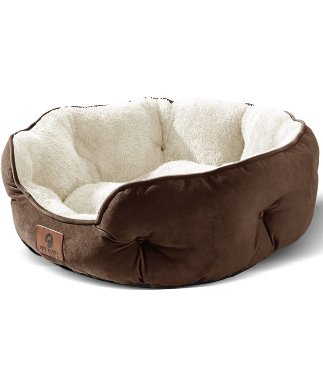 Small Dog Bed for Small Dogs, Cat Beds for Indoor Cats, Pet Bed for Puppy and Kitty, Extra Soft & Machine Washable with Anti-Slip & Water-Resistant Oxford Bottom, Brown, 20 Inches