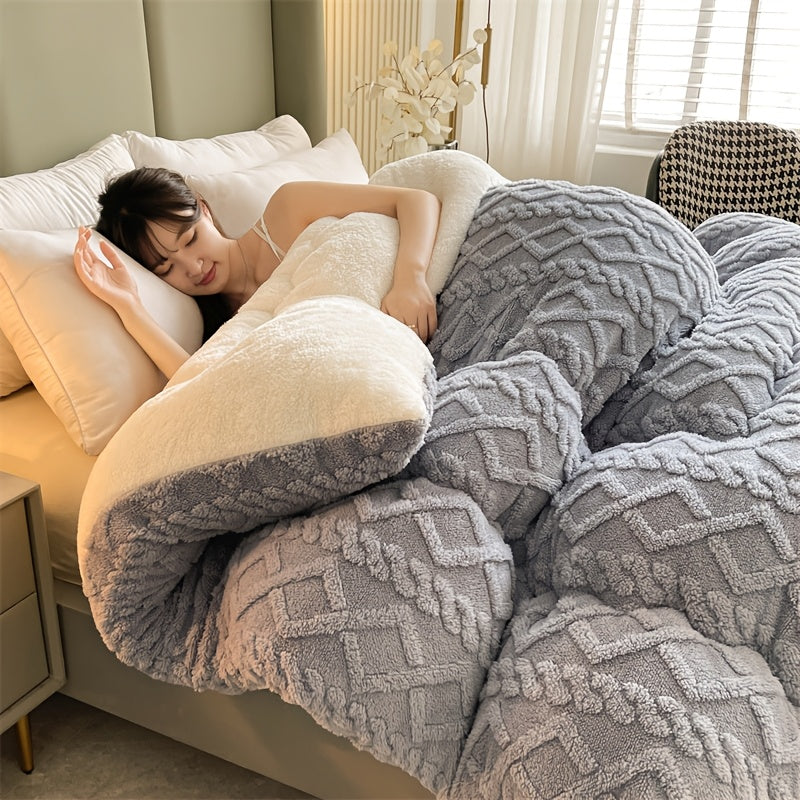 A Piece Of High-quality Thickened Velvet Blanket, Soft100% Superfine Fiber Filling, Light Beige Soft Polyester Fabric, Suitable for Bedrooms And Hotel Rooms(Pillowcases Are Not Included), Winter Warmth Blanket, Fluffy Quilt,