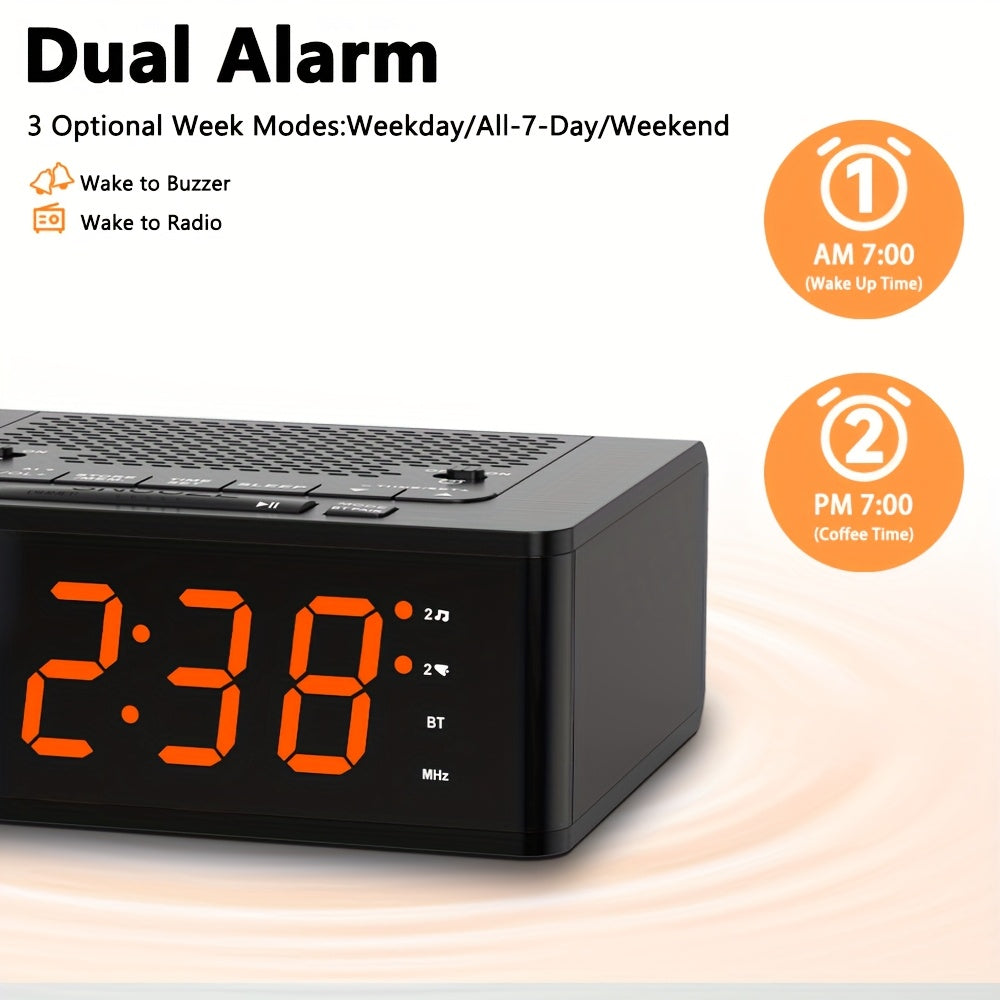 1pc USB Plug Alarm Clock for Bedroom with FM Radio, Wireless Connection, Dimmable LED Display, Sleep Timer, Adjustable Volume, Dual Alarm with ON/OFF Button, Bedside Clock for Adults Seniors ITOMA 515
