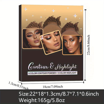Romantic Flower 6 Color Contour Powder + 3 Color Highlight Powder Kit: Sculpt, Define, and Enhance Features with Low Allergenic Powder Formulas