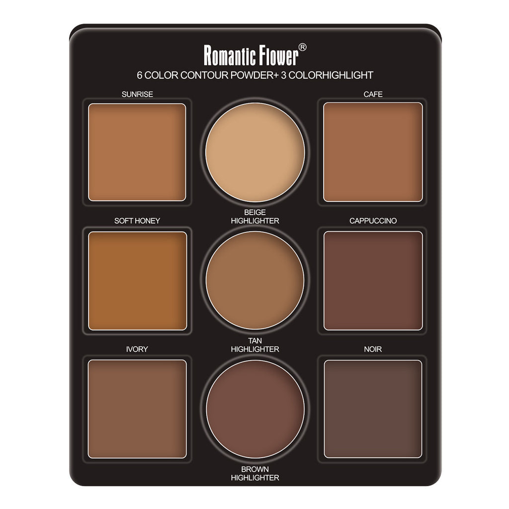 Romantic Flower 6 Color Contour Powder + 3 Color Highlight Powder Kit: Sculpt, Define, and Enhance Features with Low Allergenic Powder Formulas