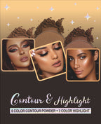 Romantic Flower 6 Color Contour Powder + 3 Color Highlight Powder Kit: Sculpt, Define, and Enhance Features with Low Allergenic Powder Formulas