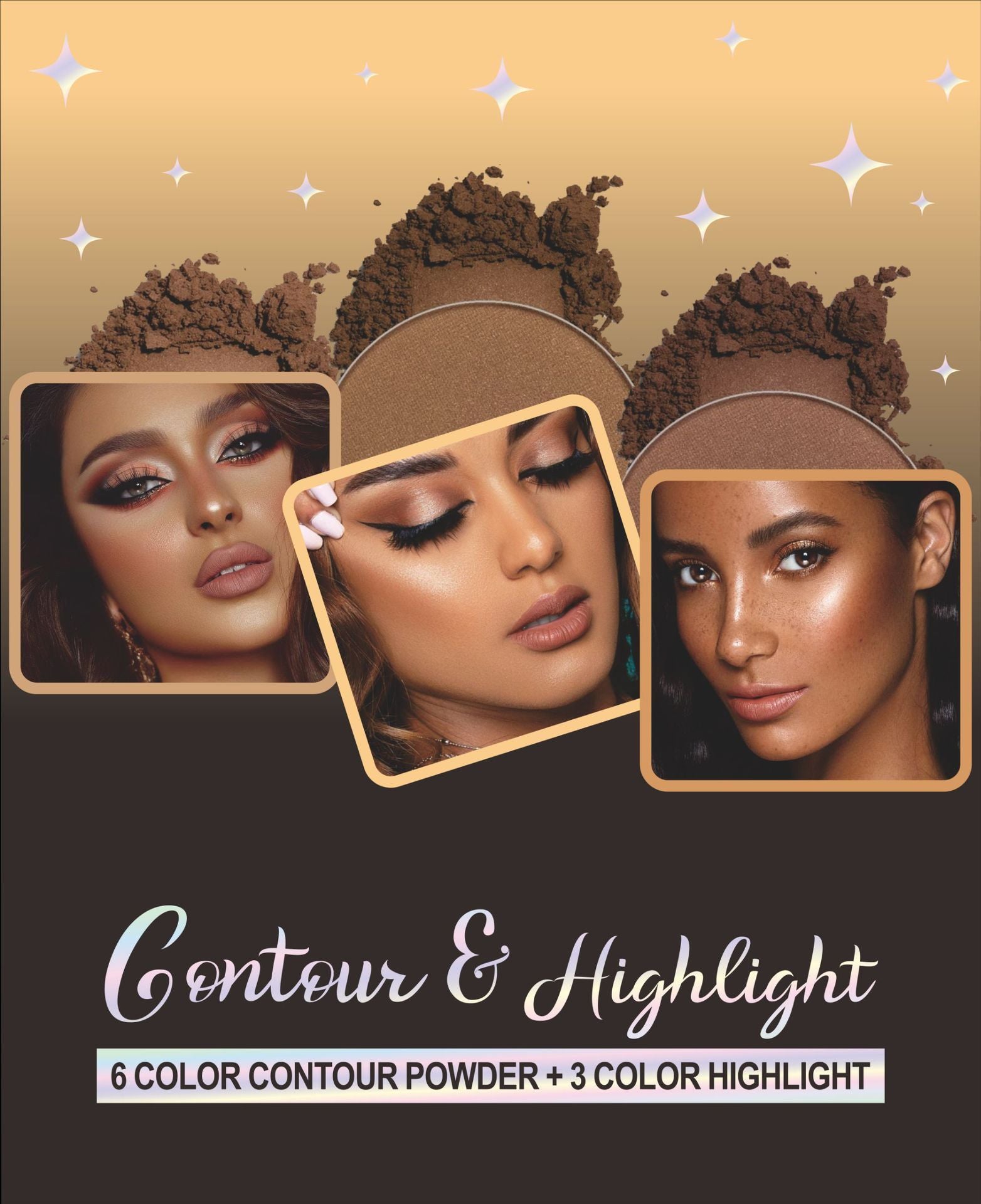 Romantic Flower 6 Color Contour Powder + 3 Color Highlight Powder Kit: Sculpt, Define, and Enhance Features with Low Allergenic Powder Formulas
