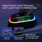 Fast 15W Wireless Charging Digital Alarm Clock Radio - 6 In 1 Bedside Clock With Dual Alarm, FM Radio, 12/24H USB Charger, Countdown Timer, RGB Mode, Wireless Speaker