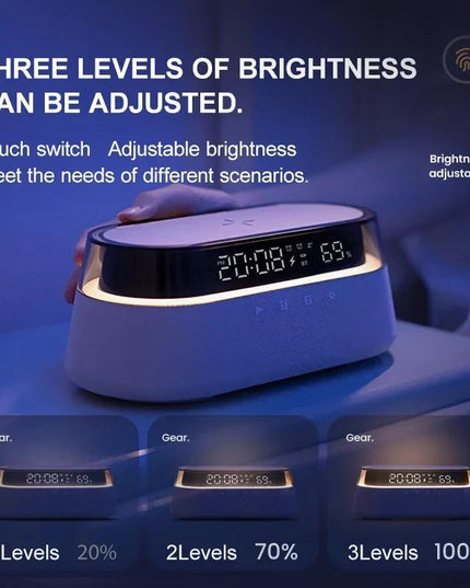 Fast 15W Wireless Charging Digital Alarm Clock Radio - 6 In 1 Bedside Clock With Dual Alarm, FM Radio, 12/24H USB Charger, Countdown Timer, RGB Mode, Wireless Speaker