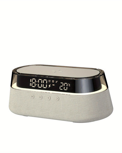 Fast 15W Wireless Charging Digital Alarm Clock Radio - 6 In 1 Bedside Clock With Dual Alarm, FM Radio, 12/24H USB Charger, Countdown Timer, RGB Mode, Wireless Speaker