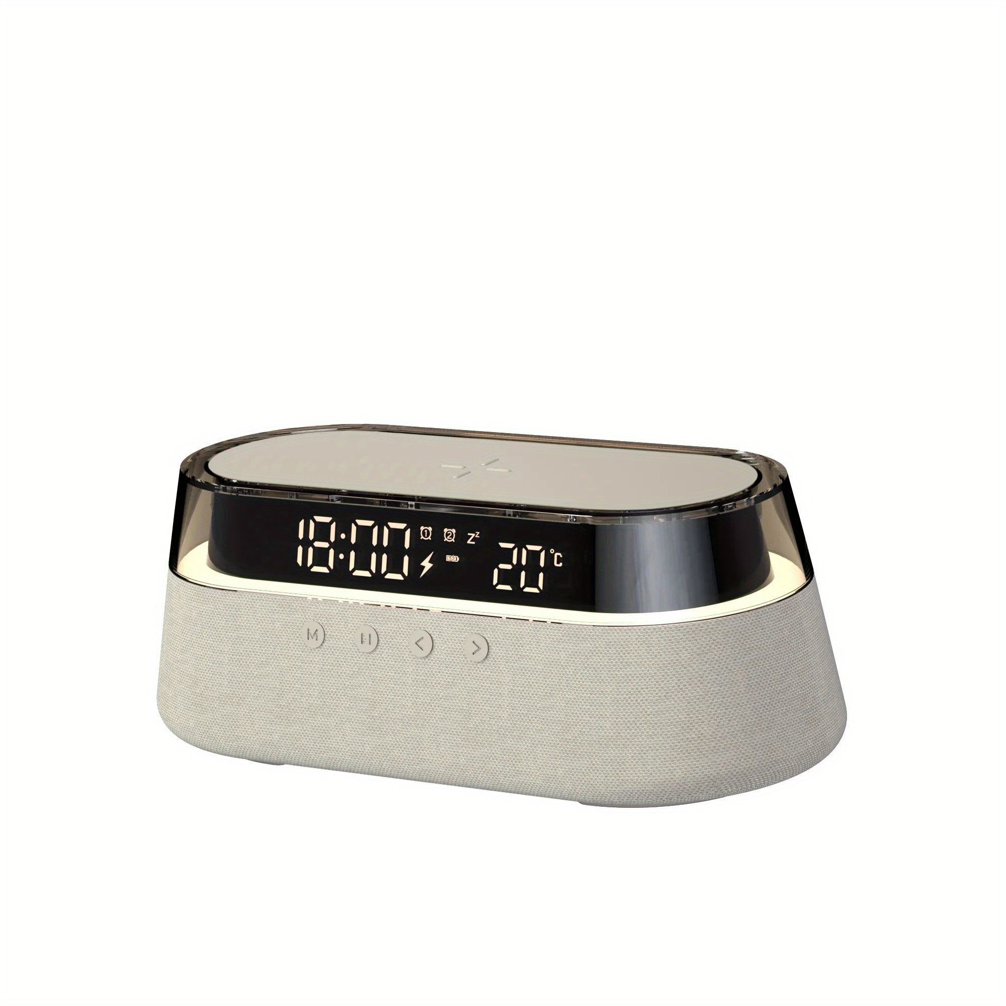 Fast 15W Wireless Charging Digital Alarm Clock Radio - 6 In 1 Bedside Clock With Dual Alarm, FM Radio, 12/24H USB Charger, Countdown Timer, RGB Mode, Wireless Speaker