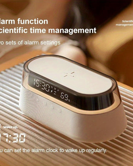 Fast 15W Wireless Charging Digital Alarm Clock Radio - 6 In 1 Bedside Clock With Dual Alarm, FM Radio, 12/24H USB Charger, Countdown Timer, RGB Mode, Wireless Speaker