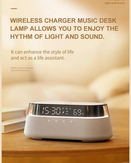 Fast 15W Wireless Charging Digital Alarm Clock Radio - 6 In 1 Bedside Clock With Dual Alarm, FM Radio, 12/24H USB Charger, Countdown Timer, RGB Mode, Wireless Speaker