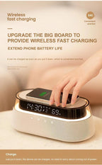 Fast 15W Wireless Charging Digital Alarm Clock Radio - 6 In 1 Bedside Clock With Dual Alarm, FM Radio, 12/24H USB Charger, Countdown Timer, RGB Mode, Wireless Speaker