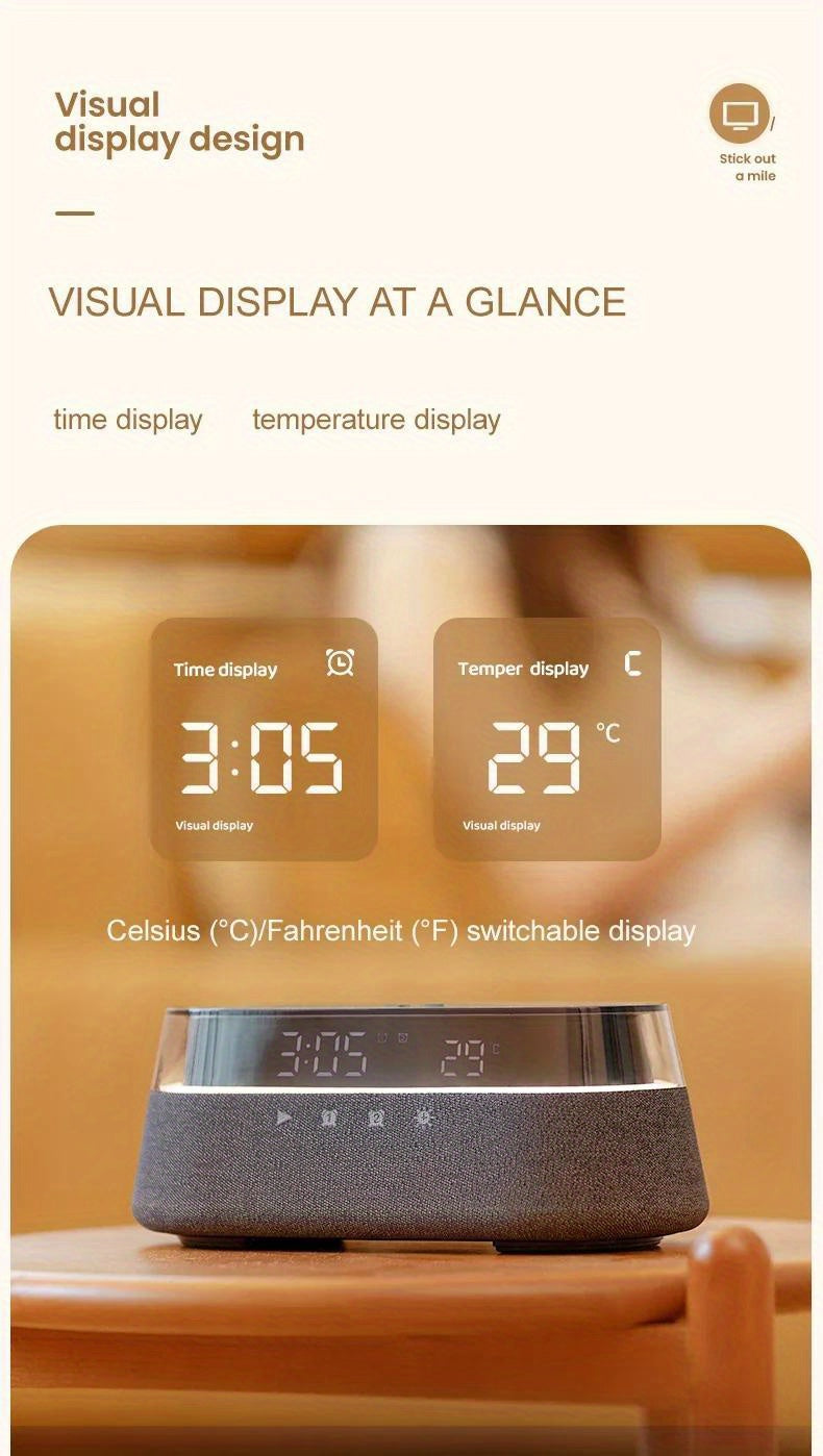 Fast 15W Wireless Charging Digital Alarm Clock Radio - 6 In 1 Bedside Clock With Dual Alarm, FM Radio, 12/24H USB Charger, Countdown Timer, RGB Mode, Wireless Speaker