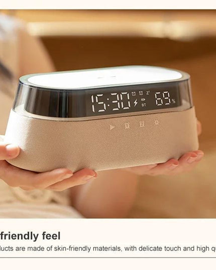 Fast 15W Wireless Charging Digital Alarm Clock Radio - 6 In 1 Bedside Clock With Dual Alarm, FM Radio, 12/24H USB Charger, Countdown Timer, RGB Mode, Wireless Speaker