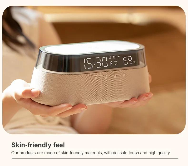 Fast 15W Wireless Charging Digital Alarm Clock Radio - 6 In 1 Bedside Clock With Dual Alarm, FM Radio, 12/24H USB Charger, Countdown Timer, RGB Mode, Wireless Speaker