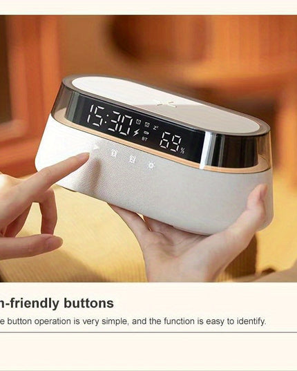 Fast 15W Wireless Charging Digital Alarm Clock Radio - 6 In 1 Bedside Clock With Dual Alarm, FM Radio, 12/24H USB Charger, Countdown Timer, RGB Mode, Wireless Speaker