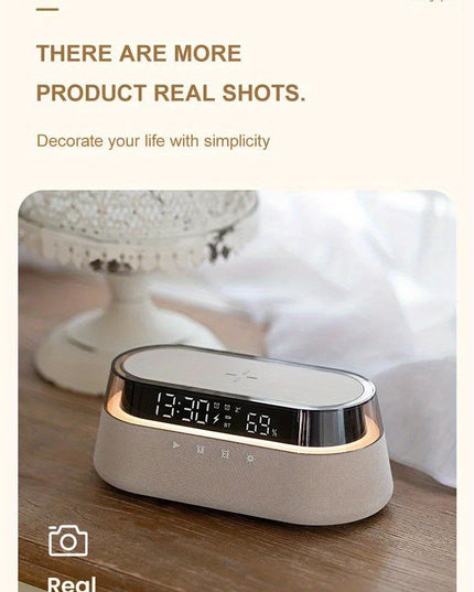 Fast 15W Wireless Charging Digital Alarm Clock Radio - 6 In 1 Bedside Clock With Dual Alarm, FM Radio, 12/24H USB Charger, Countdown Timer, RGB Mode, Wireless Speaker