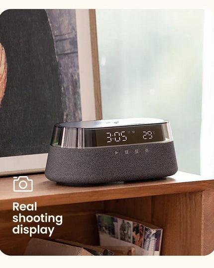 Fast 15W Wireless Charging Digital Alarm Clock Radio - 6 In 1 Bedside Clock With Dual Alarm, FM Radio, 12/24H USB Charger, Countdown Timer, RGB Mode, Wireless Speaker