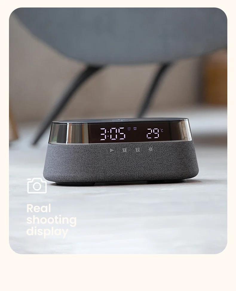 Fast 15W Wireless Charging Digital Alarm Clock Radio - 6 In 1 Bedside Clock With Dual Alarm, FM Radio, 12/24H USB Charger, Countdown Timer, RGB Mode, Wireless Speaker