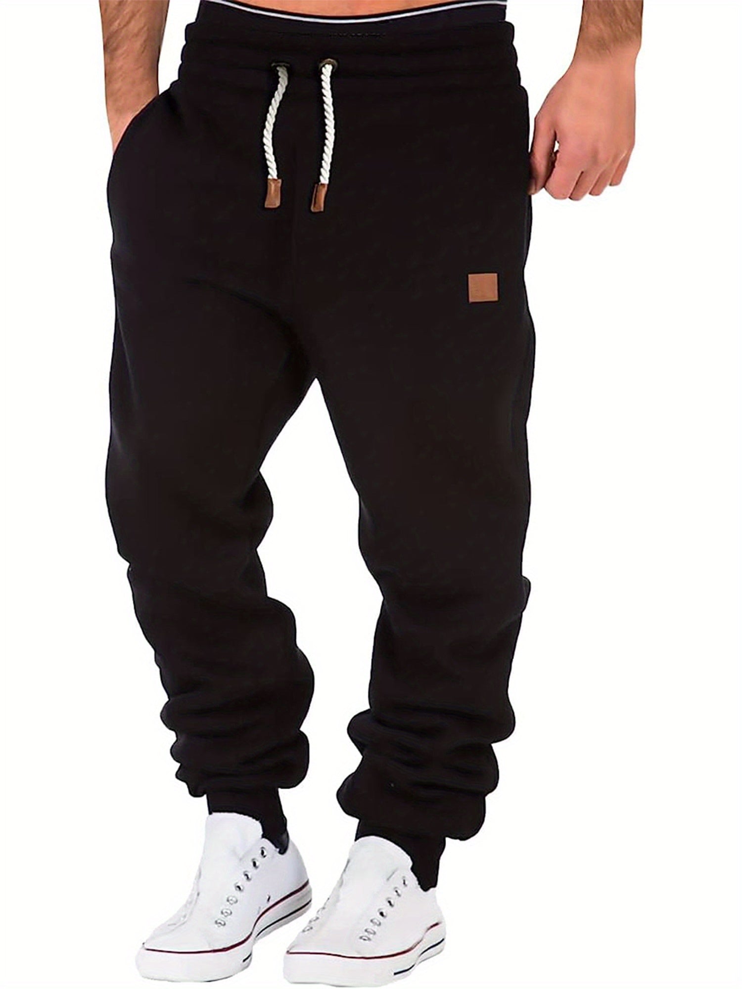 Men Athletic Pants, Elastic Waist Drawstring Trousers Fall Casual Pants with Pockets