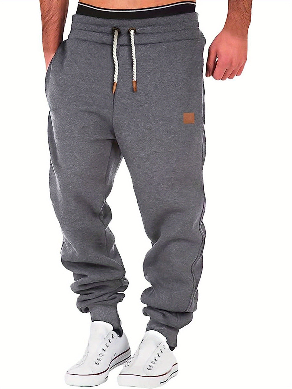Men Athletic Pants, Elastic Waist Drawstring Trousers Fall Casual Pants with Pockets