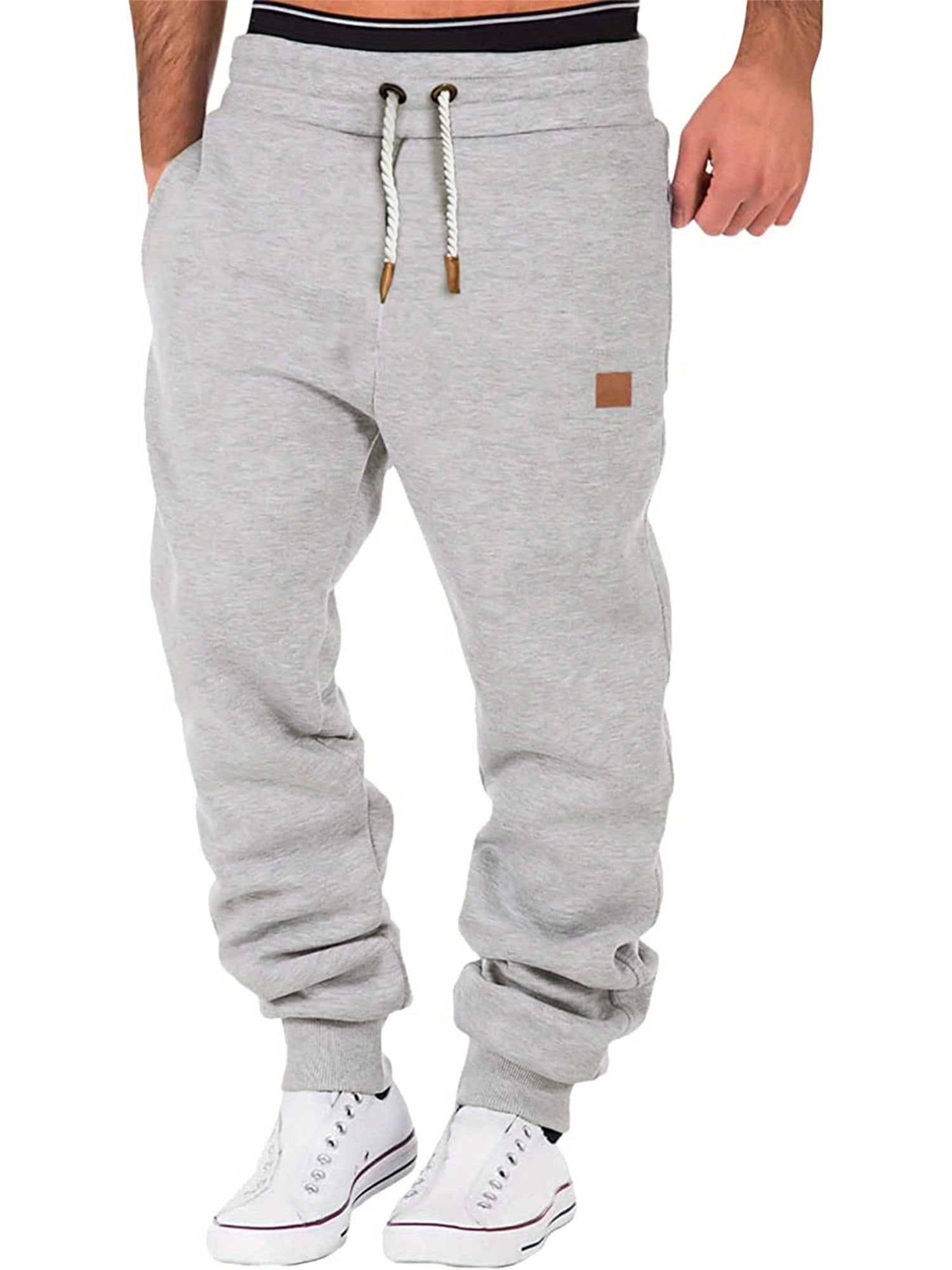 Men Athletic Pants, Elastic Waist Drawstring Trousers Fall Casual Pants with Pockets