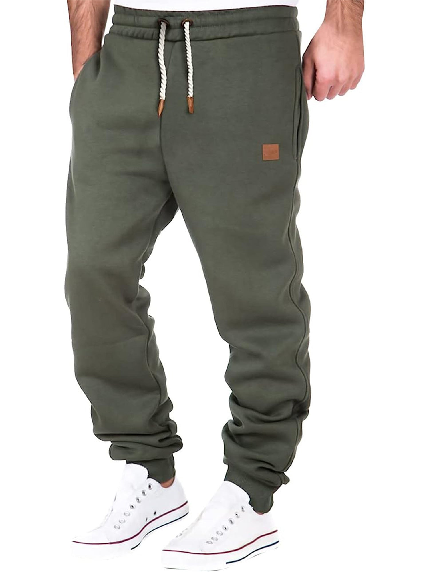 Men Athletic Pants, Elastic Waist Drawstring Trousers Fall Casual Pants with Pockets
